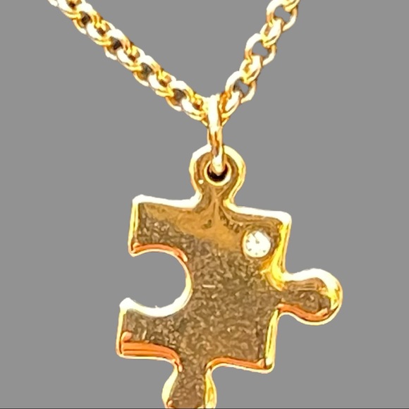 Two Necklaces Couples Puzzle Pieces Gold Tone Unisex - Picture 4 of 6